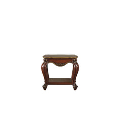 KD, Square Leg End Table â€¢ Storage: Open Compartment (Bottom Shelf) â€¢ Features: Wood Scalloped Top & Shelf, Queen Anne Legs with Oversized Molding Trim â€¢â€¢ CONSTRUCTION] Wooden Top, Apron & Square Shelf: Wood (Aspen/Poplar), Poly-Resin Moldings â€¢