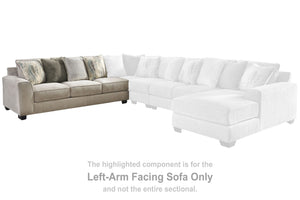  this large left-arm facing sofa delights with deep comfort. Itâ€™s casually styled with big