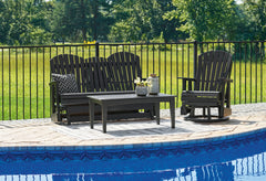 Drift into outdoor entertainment bliss with this set. Dressed in a smart black for a sophisticated feel, it weathers sunny summer days and cozy winter nights with durable MEGA TUFFâ„¢ HDPE material. <h4><b>Hyland Wave - Black - Glider Loveseat</b></h4> <t