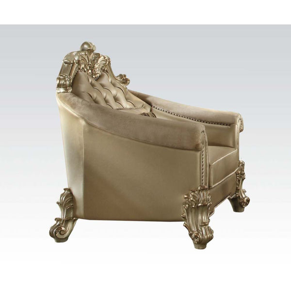 Tracing back to the classical Baroque era, expressed with intent and conviction, our new interpretation of Vendome II is donned. The Vendome II chair-'s bone faux leather upholstery is grand and classy with crystal like button tufting on the back in a cra
