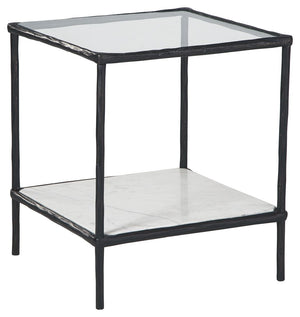 Classic in design with a dash of textural appeal, this accent table provides both flair and function. The glass tabletop offers the perfect perch for a lamp, while the white marble lower shelf is ideal for resting trendy coffee table books and other decor
