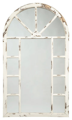 Talk about great window dressing. With its farmhouse window styling, this accent mirror is sure to grace your space in a beautiful way. The heavily distressed white finish mimics the look of chipped paint, for an aesthetic thatâ€™s all the better for the 
