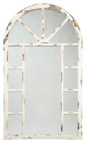 Talk about great window dressing. With its farmhouse window styling, this accent mirror is sure to grace your space in a beautiful way. The heavily distressed white finish mimics the look of chipped paint, for an aesthetic thatâ€™s all the better for the 