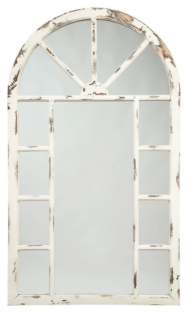 Talk about great window dressing. With its farmhouse window styling, this accent mirror is sure to grace your space in a beautiful way. The heavily distressed white finish mimics the look of chipped paint, for an aesthetic thatâ€™s all the better for the 
