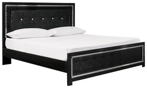 Rest easy. The luxurious look youâ€™ve been dreaming of is yours for the taking, at a price sure to put you at ease. This king upholstered panel bed-'s dark finish, faceted chrome-tone accents and LED lighting exude Hollywood-chic style to the max. Padded