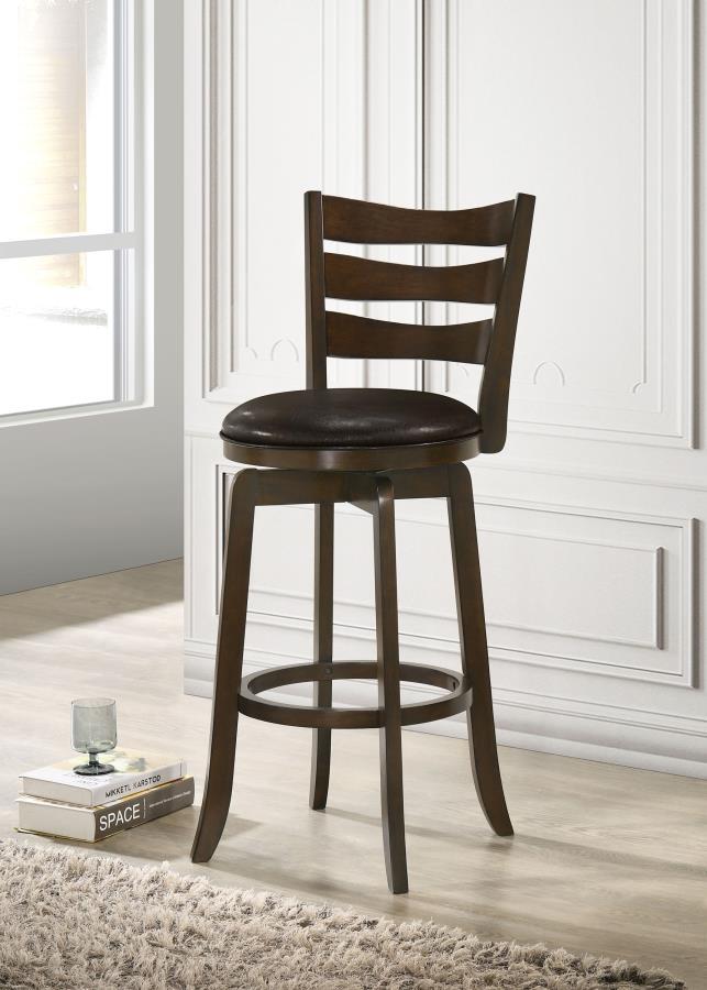 Revel in the timeless charm of this classic wood bar stool, where traditional design and modern functionality blend seamlessly. The 360-degree swivel invites engagement and ease, whether it-'s a casual brunch or an intimate evening. Its distinctive back d