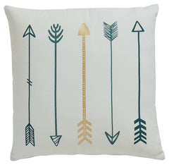 Add a distinctive piece of decor to your room with this accent pillow. Adorned with a pattern of arrows in teal, white and metallic goldtone, this striking print adds a splash of style to any decor. Featuring a cotton cover with knife edge construction an