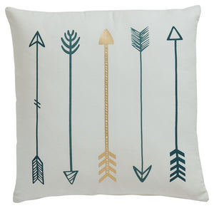 Add a distinctive piece of decor to your room with this accent pillow. Adorned with a pattern of arrows in teal, white and metallic goldtone, this striking print adds a splash of style to any decor. Featuring a cotton cover with knife edge construction an