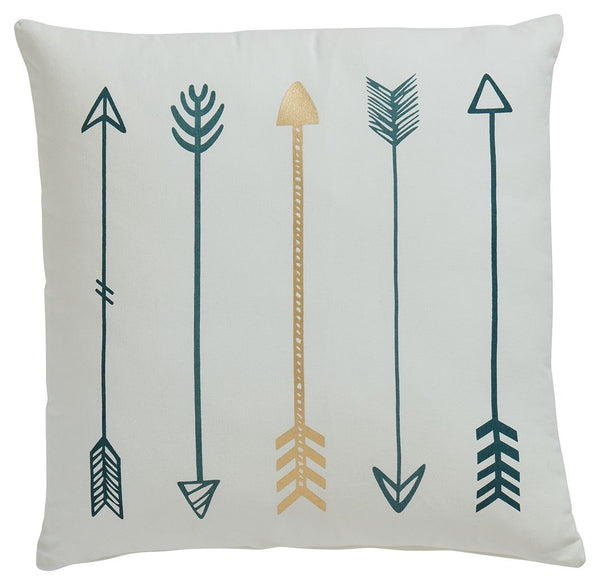 Add a distinctive piece of decor to your room with this accent pillow. Adorned with a pattern of arrows in teal, white and metallic goldtone, this striking print adds a splash of style to any decor. Featuring a cotton cover with knife edge construction an