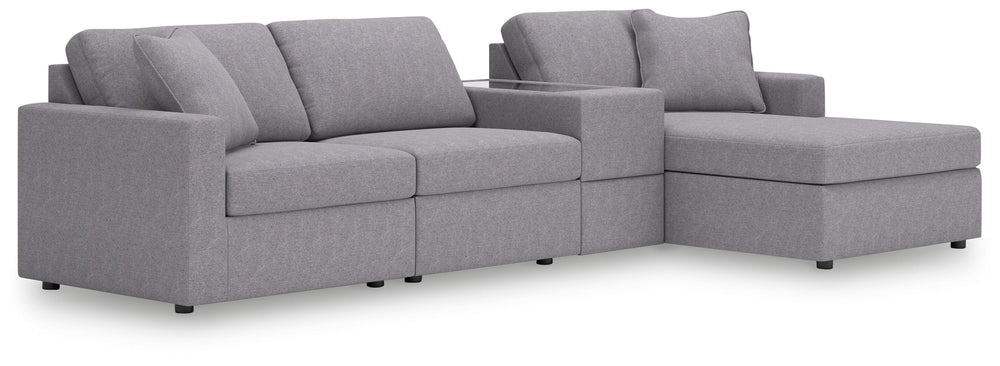 Looking cool and contemporary is great. But when it comes down to it, youâ€™re all about low-maintenance lounging. With the performance fabric on this sectional with chaise, cleaning spills is a breeze. Its customizable modular design caters to your ever-