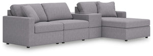 Looking cool and contemporary is great. But when it comes down to it, youâ€™re all about low-maintenance lounging. With the performance fabric on this sectional with chaise, cleaning spills is a breeze. Its customizable modular design caters to your ever-