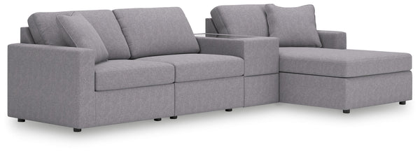 Looking cool and contemporary is great. But when it comes down to it, youâ€™re all about low-maintenance lounging. With the performance fabric on this sectional with chaise, cleaning spills is a breeze. Its customizable modular design caters to your ever-