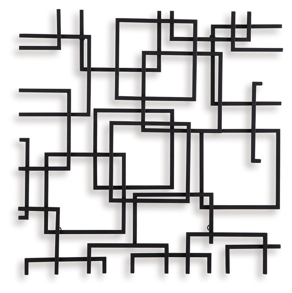 Intriguing with an intricate metal design, this wall sculpture is sure to add an artistic note to your modern interior. Its abstract style incorporates squares overlapping with fragmented lines in a black finish, for a look thatâ€™s simply amazing. A hidd