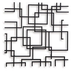 Intriguing with an intricate metal design, this wall sculpture is sure to add an artistic note to your modern interior. Its abstract style incorporates squares overlapping with fragmented lines in a black finish, for a look thatâ€™s simply amazing. A hidd