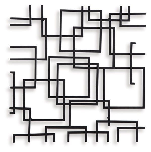 Intriguing with an intricate metal design, this wall sculpture is sure to add an artistic note to your modern interior. Its abstract style incorporates squares overlapping with fragmented lines in a black finish, for a look thatâ€™s simply amazing. A hidd