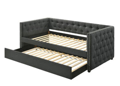 Maximize the space in your guest room with this Romona daybed & trundle. An excellent choice for any guest room that doubles as a study, or as extra sleeping space in a bedroom. Beautiful, timeless details such as button tufting and nail-head trim accents