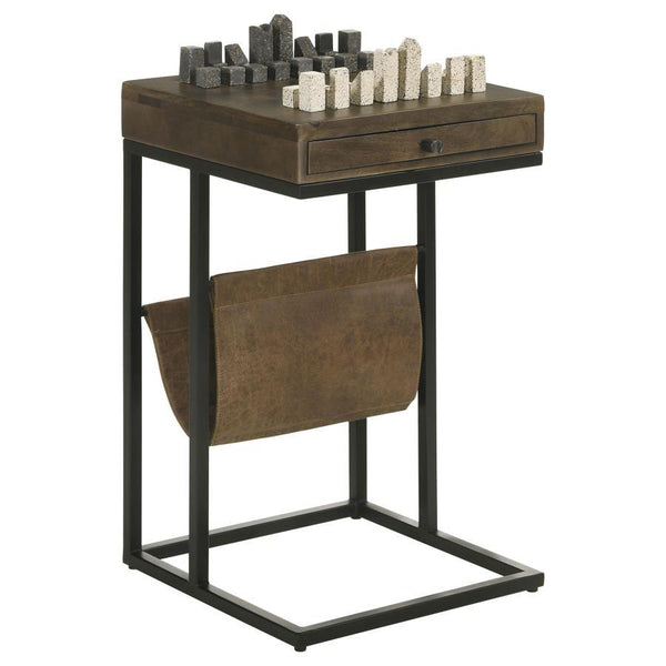 An iconic game with legendary roots folds into the design of this accent table, a perfect choice for adding function as well as entertainment to your living room or game room. Chess is the name of the game as this wood, iron, and leatherette table serves 