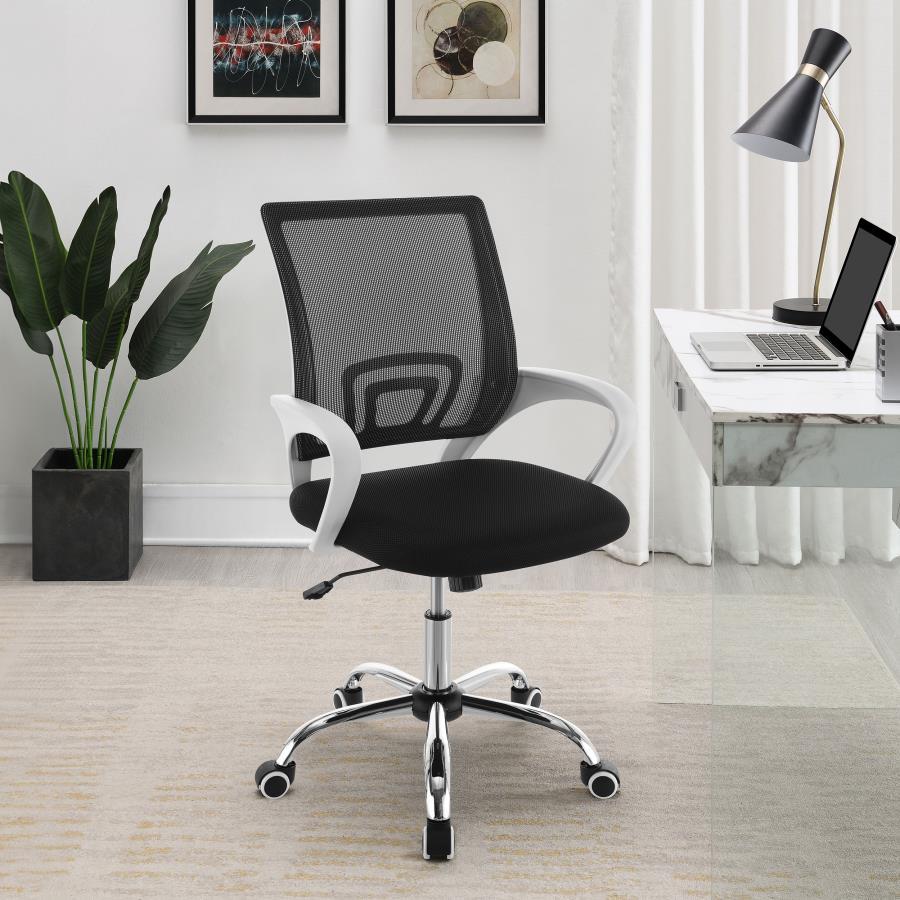 Bring modern precision and design to your workspace with a modern office chair. Complete with a swivel seat that adjusts for your comfort, the chair offers comfortable seating for all-day productivity. Suited to home and professional spaces, it includes a