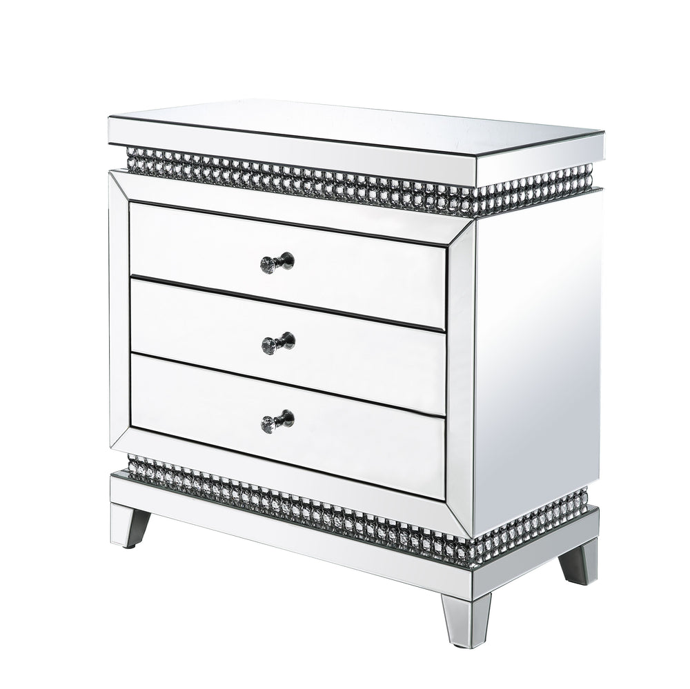 Add some Hollywood glamour to highlight your collection. The Lotus Console Table is accented by mirrored surfaces, adding depth and shine to room areas. Faux crystals inlay makes it stand out in a luxe-glam style. It offers three felt-lined drawers with s