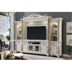 Ent. Center 2 Side Piers (Each 3 Open Compartments and 1 Wooden Door) Center Hutch with Touch Light Max Size Recommended: 80-" Flat Panel TV, TV Center Space: 79-" x 49-" (2005 x 1250mm) Cord mgmt (Back Panel with Pre-Cut Hole)