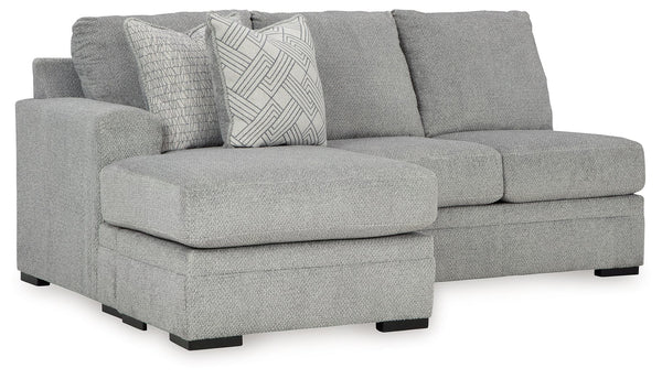 This left-arm facing sofa chaise is made with polyester upholstery. Pairs with other items in the series to make a sectional.<br><br><b>Additional Dimensions</b><br><ul><li>Arm height: 28-"</li><li>Seat depth: 45-"</li><li>Seat height: 22-"</li><li>Top of