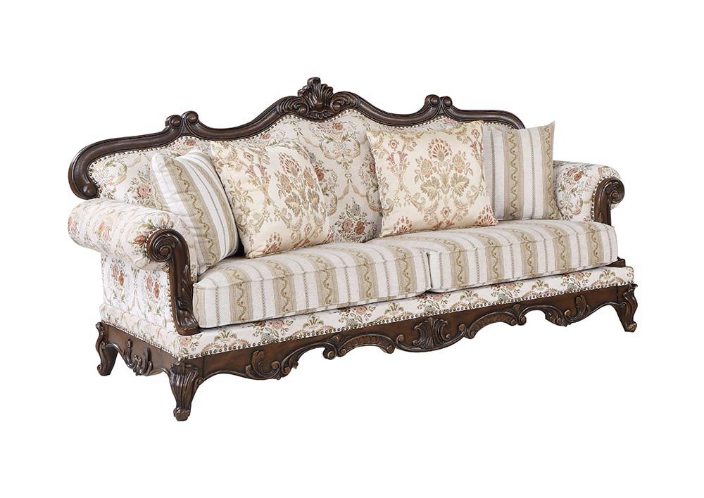 Victorian antique design without the musty moth odor, this design offers unparalleled evocative refinement. The beautiful Nyla sofa is great for creating an inviting classic home. wooden carvings decorate the crown and apron. The rolled arms add more of t