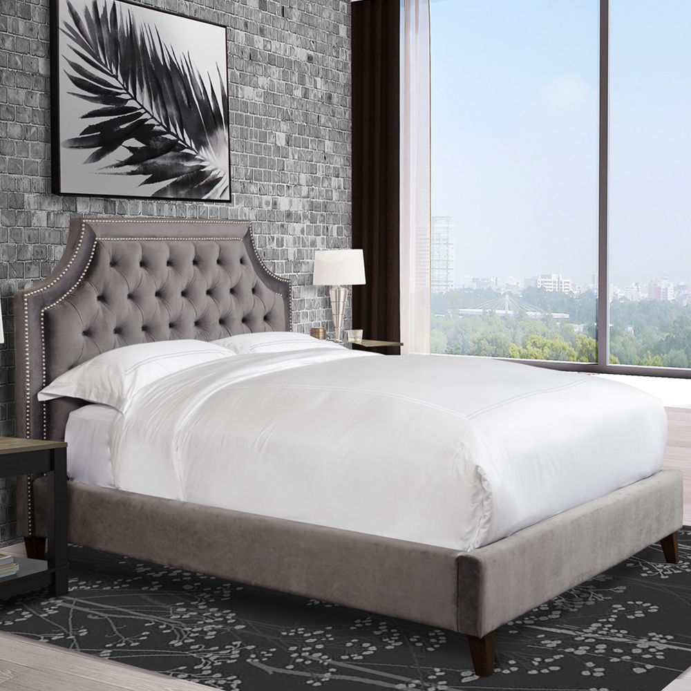 A true dream come true, this luxurious upholstered bed is a statement-maker in every way. Worthy of being the focal point of the bedroom, it creates a high-end look with classic design elements that will always be in style. Tailored in an exquisite fabric