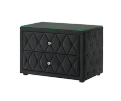 This stunning nightstand exudes modern sophistication with its luxurious velvet upholstery and elegant diamond-tufted design. The two spacious drawers provide ample storage, while the crystal-like drawer pulls add a touch of glamour. The sleek glass top e