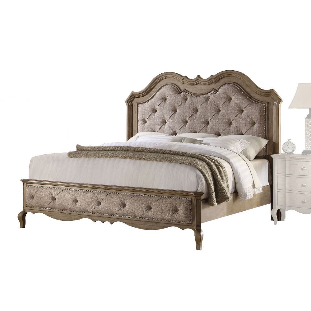 Sleep in comfortable style in this Chelmsford bed constructed with durable solid wood for your long-lasting enjoyment. For a touch of elegance, this upholstered bedroom collection features cursive components for a classy appearance.<br/><br/><b>Product Fe