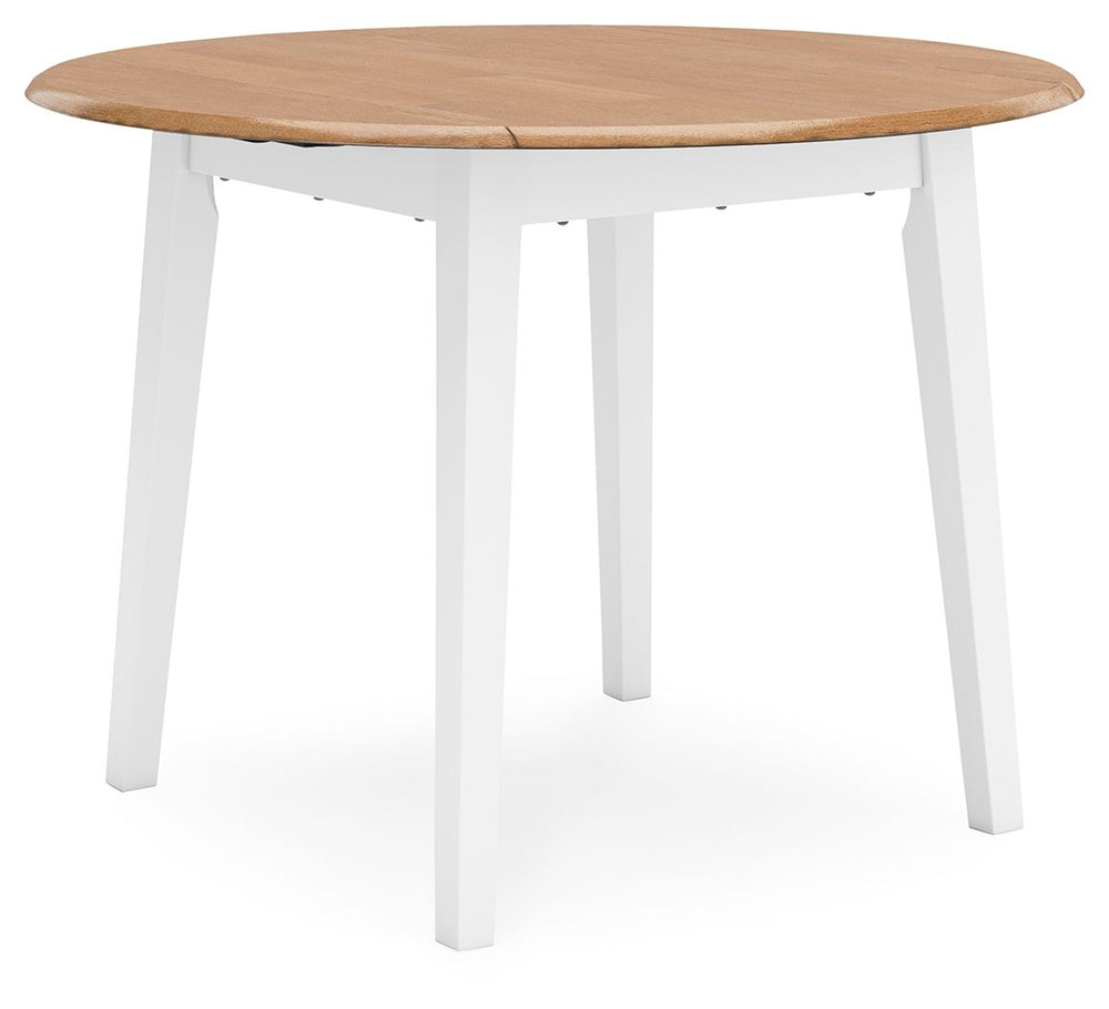 Complement your homeâ€™s simply relaxed sensibility with this drop-leaf dining table. A crisp white hue offers a chic contrast to the natural wood tone, for a neutral look that vibes with a variety of aesthetics. When guests drop by, convert it from a spa