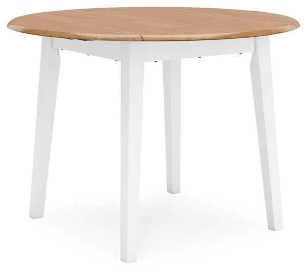 Complement your homeâ€™s simply relaxed sensibility with this drop-leaf dining table. A crisp white hue offers a chic contrast to the natural wood tone, for a neutral look that vibes with a variety of aesthetics. When guests drop by, convert it from a spa