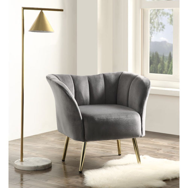 Reese Accent Chair - Gray Velvet & Gold