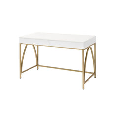 KD, Rectangular Writing Desk () â€¢ Storage: 2 Drw â€¢ Wooden Top+Drw â€¢ Metal Straight-Square Leg (Back Open) â€¢â€¢ CONSTRUCTION] Wooden Top+Drw: High Gloss, 18mm MDF â€¢ Metal Trestle Base: Metal Square Tube, Gold Coating () â€¢â€¢â€¢ Drawer: GLIDE) S