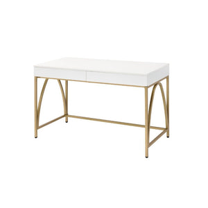 KD, Rectangular Writing Desk () â€¢ Storage: 2 Drw â€¢ Wooden Top+Drw â€¢ Metal Straight-Square Leg (Back Open) â€¢â€¢ CONSTRUCTION] Wooden Top+Drw: High Gloss, 18mm MDF â€¢ Metal Trestle Base: Metal Square Tube, Gold Coating () â€¢â€¢â€¢ Drawer: GLIDE) S