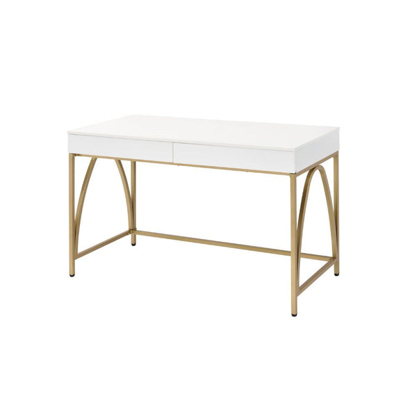 KD, Rectangular Writing Desk () â€¢ Storage: 2 Drw â€¢ Wooden Top+Drw â€¢ Metal Straight-Square Leg (Back Open) â€¢â€¢ CONSTRUCTION] Wooden Top+Drw: High Gloss, 18mm MDF â€¢ Metal Trestle Base: Metal Square Tube, Gold Coating () â€¢â€¢â€¢ Drawer: GLIDE) S