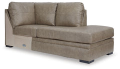 This right-arm facing corner chaise is made with a combination of 100% top grain leather and faux leather upholstery. Pairs with other items in the series to make a sectional<br><br><b>Additional Dimensions</b><br><ul><li>Arm height: 40-"</li><li>Seat dep