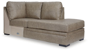 This right-arm facing corner chaise is made with a combination of 100% top grain leather and faux leather upholstery. Pairs with other items in the series to make a sectional<br><br><b>Additional Dimensions</b><br><ul><li>Arm height: 40-"</li><li>Seat dep