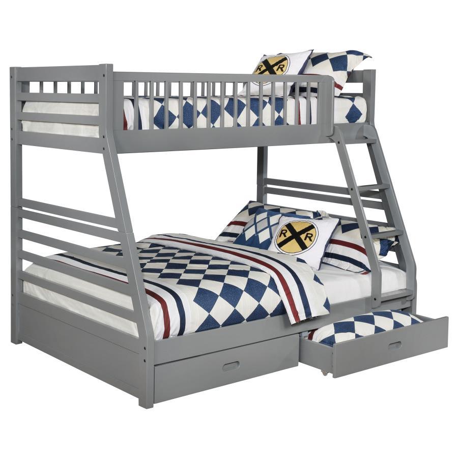 Perfect for a transitional space, this twin over full bunk bed is casual in style. Create a stunning visual with the supportive A-shaped frame, complete with decorative horizontal lines. Constructed of solid pine, the sturdy base is laid-back and versatil