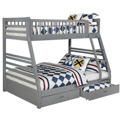 Perfect for a transitional space, this twin over full bunk bed is casual in style. Create a stunning visual with the supportive A-shaped frame, complete with decorative horizontal lines. Constructed of solid pine, the sturdy base is laid-back and versatil