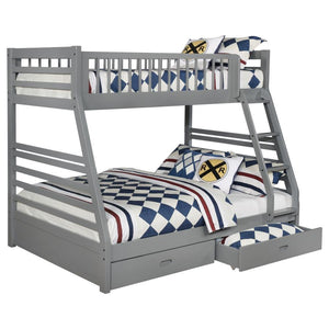 Perfect for a transitional space, this twin over full bunk bed is casual in style. Create a stunning visual with the supportive A-shaped frame, complete with decorative horizontal lines. Constructed of solid pine, the sturdy base is laid-back and versatil