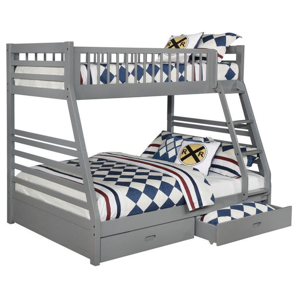 Perfect for a transitional space, this twin over full bunk bed is casual in style. Create a stunning visual with the supportive A-shaped frame, complete with decorative horizontal lines. Constructed of solid pine, the sturdy base is laid-back and versatil