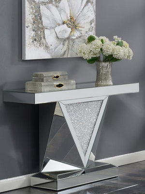  geometric base. The triangular inlay is adorned with acrylic crystals