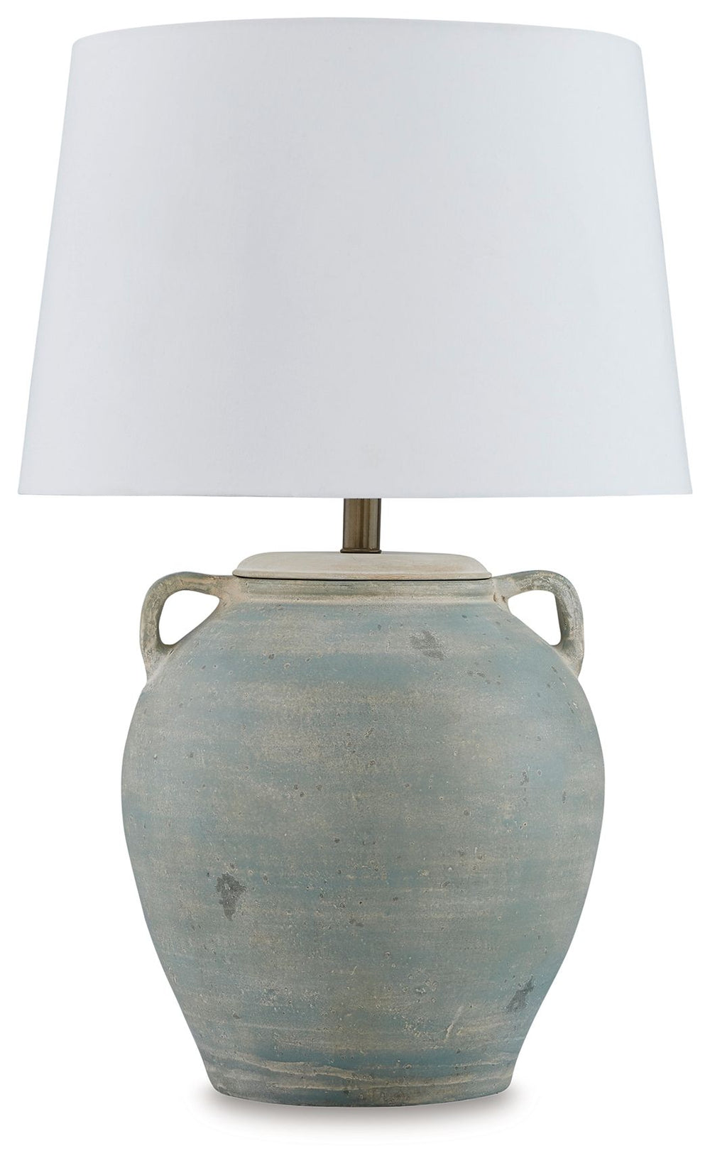 If casual and cool is your style, this is the table lamp youâ€™ve been looking for. A soothing antiqued green finish on the terra cotta base creates a relaxed charm that seamlessly blends with other decor in your entertainment space, home office or restfu