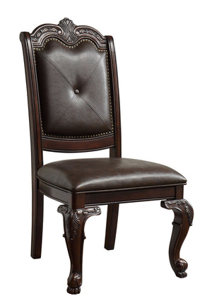 dark finish and intricately carved double pedestal base