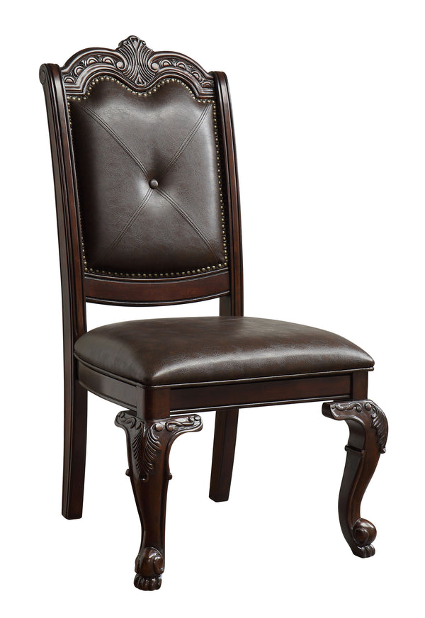  dark finish and intricately carved double pedestal base