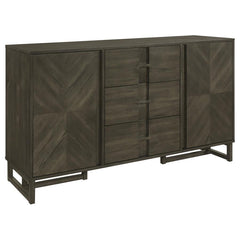 Transform your dining space with our stylish server, designed to enhance both functionality and style. This server features two door cabinets, three drawers, and two shelves, providing ample storage for your dining essentials. The sleek dark grey finish e