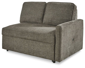 This right-arm facing pop up bed is made with polyester upholstery. Pairs with other items in the series to make a sectional.<br><br><b>Additional Dimensions</b><br><ul><li>Seat width: 50-"</li><li>Seat depth: 25-"</li><li>Seat height: 19.5-"</li><li>Arm 