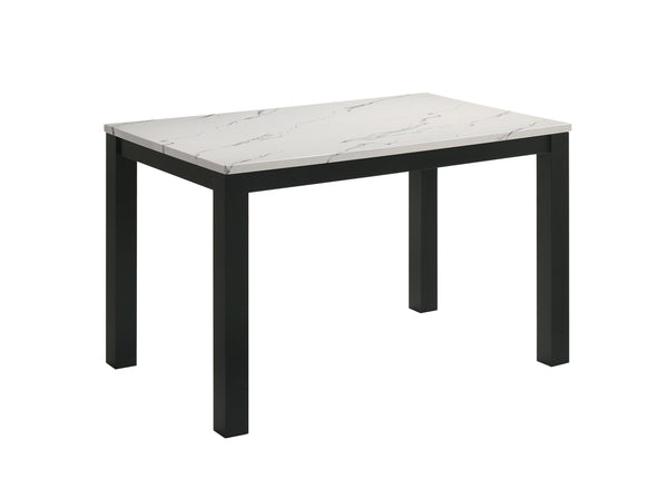 This dining group radiates modern elegance with a sleek, minimalist design that-'s both stylish and practical. The centerpiece is a contemporary table featuring a sophisticated faux-marble top that elevates the aesthetic while providing a durable and easy
