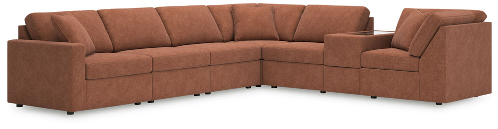 Looking cool and contemporary is great. But when it comes down to it, youâ€™re all about low-maintenance lounging. With the performance fabric on this sectional with console, cleaning spills is a breeze. Its customizable modular design caters to your ever