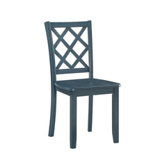 The Trellis Wood Dining Chair set in blue is an excellent choice for enhancing your dining space with style and comfort. This set includes two dining chairs, each crafted from solid rubberwood, ensuring long-lasting durability and quality. The slate blue 